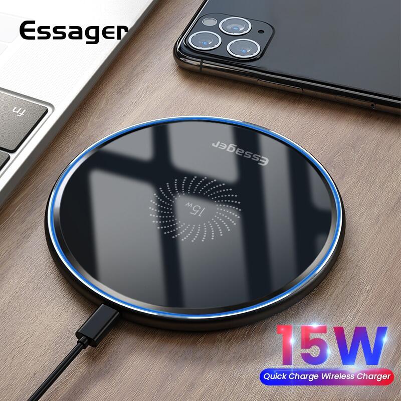 Essager 15W Qi Wireless Charger Fast Wireless Charging Compatible with iPhone 11 Pro X XR Max 8 Xiaomi mi 10 Samsung s20 (Including 1Meter Type C Cable )