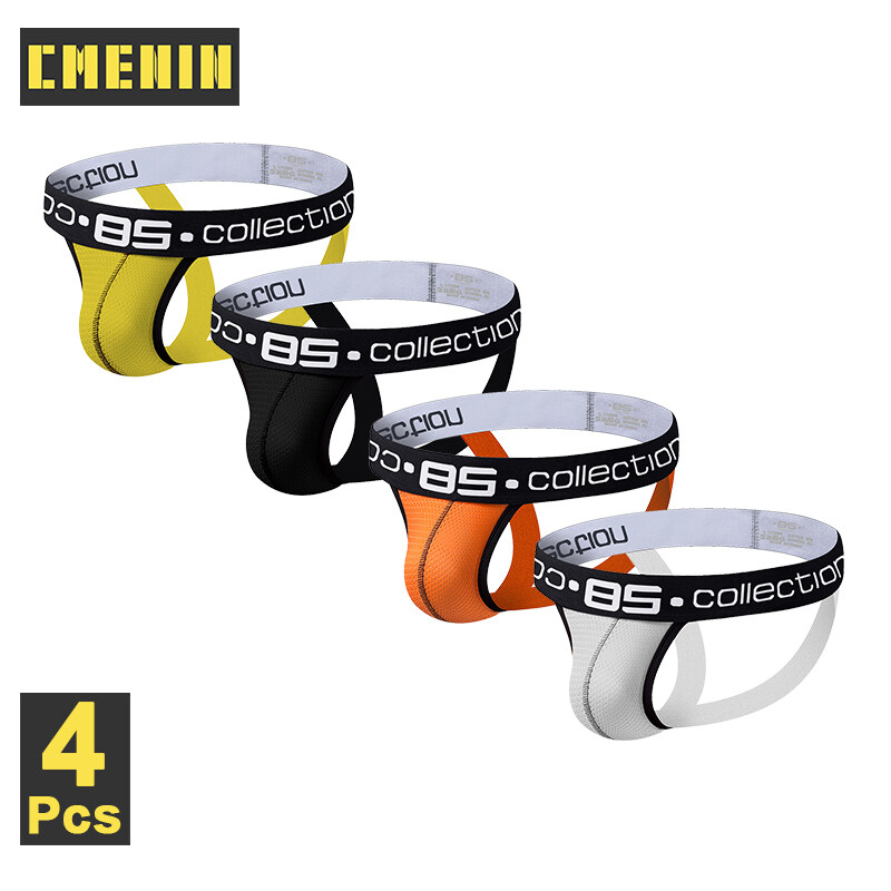 CMENIN BS 4Pcs Mesh Dot Hip Raise Underwear Men Thong Men จ็อกสแตรป Popular Jockstrap G String men Pouch Underwear Freegun BS139