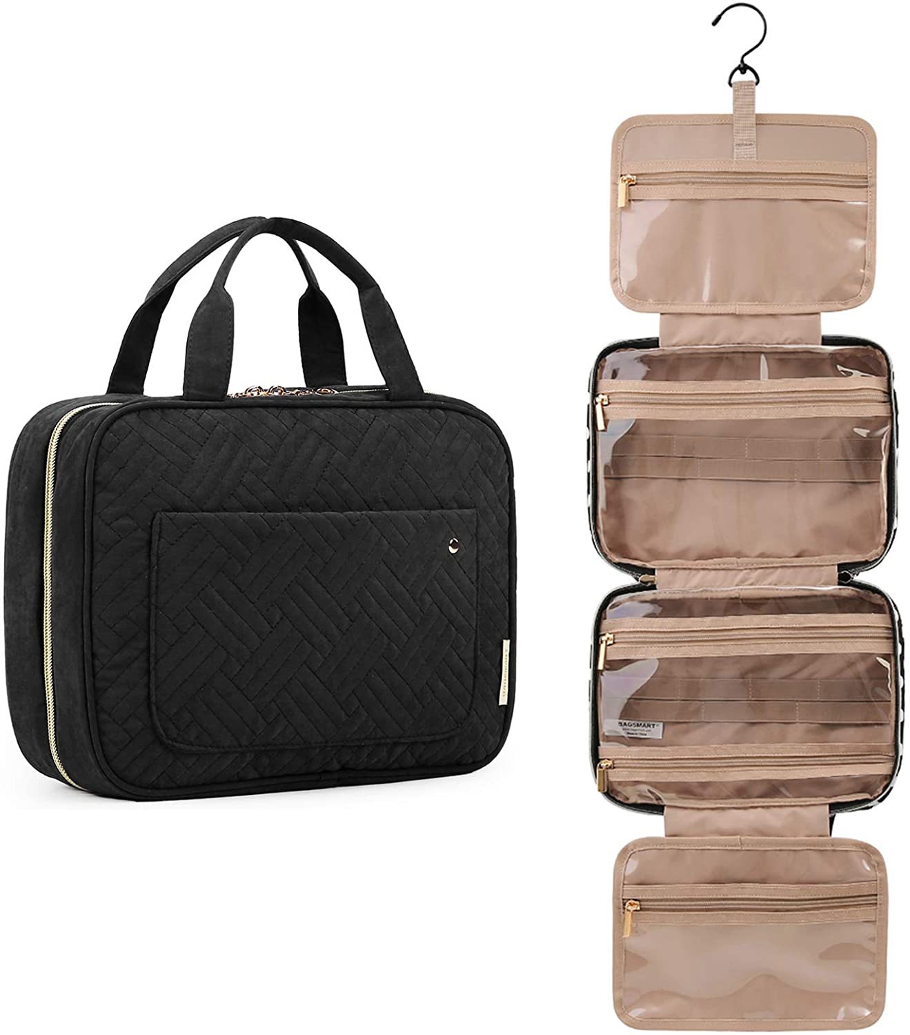 Toiletry Bag Travel Bag with Hanging Hook, Water-resistant Makeup Cosmetic Bag Travel Organizer for Accessories, Shampoo, Full Sized Container, Toiletries