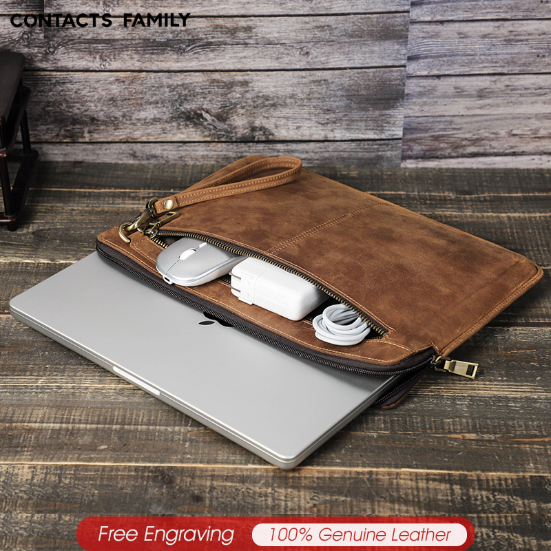 Genuine Leather Laptop Sleeve Case For Macbook Pro 14.2 Inch A2442 2021 Macbook 13-14 Inch Crazy Horse Cowhide Leather Case
