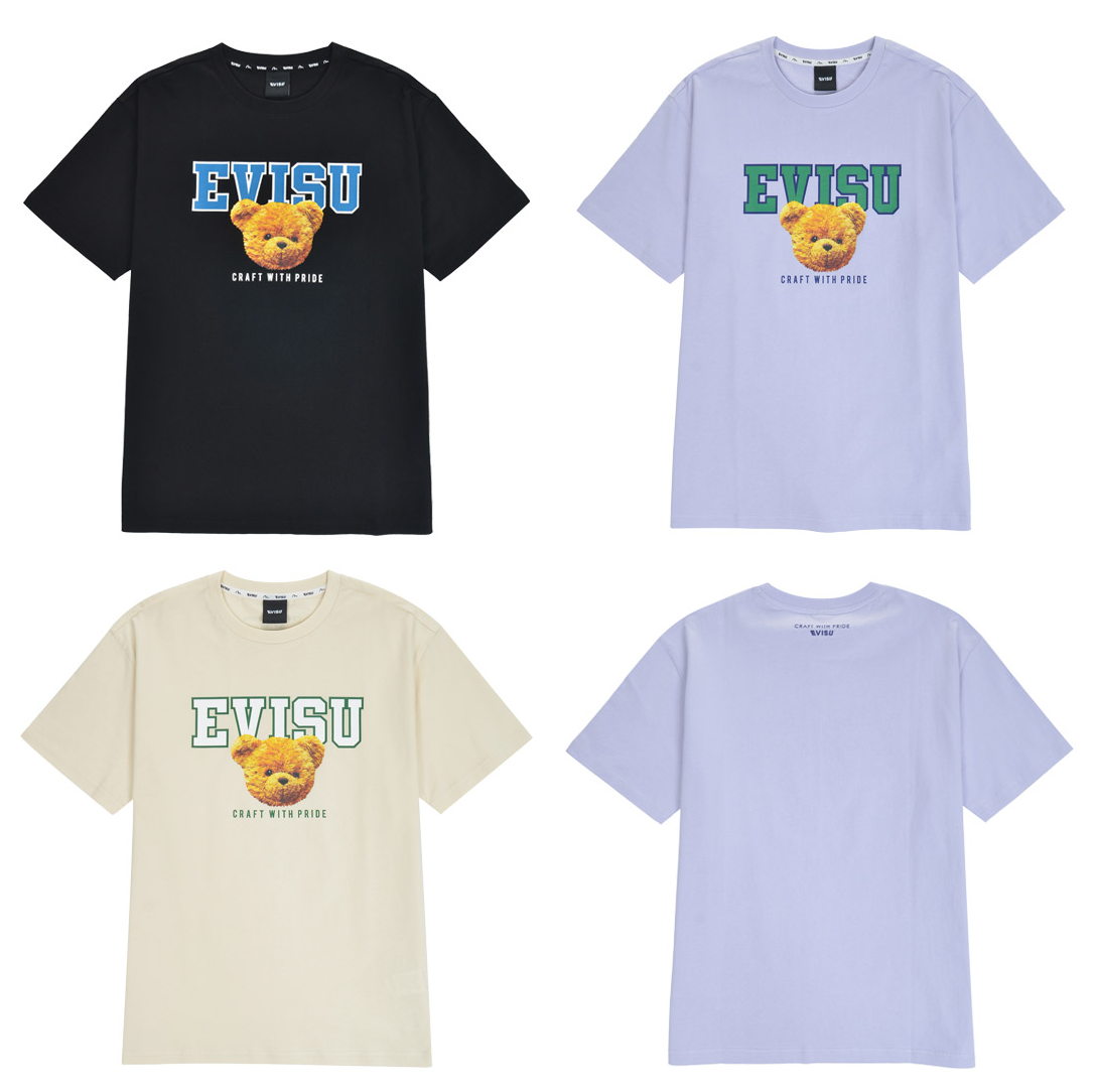 [EVISU KOREA] EVISU BEAR SHORT SLEEVE T-SHIRT Casual Men Women Tee Couple Tops  Cotton Street Style Korean Style