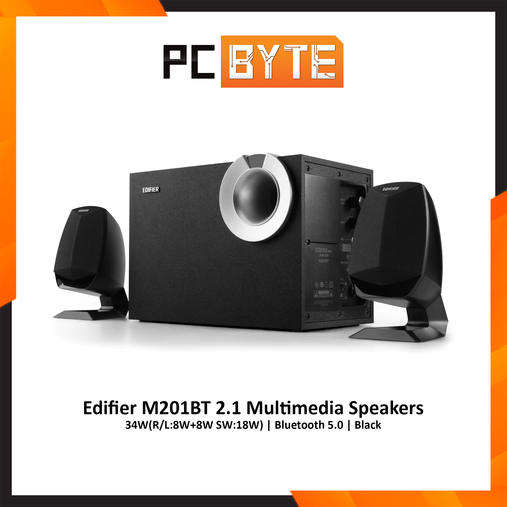 Edifier M201BT 2.1 Multimedia Speakers (34W(R/L:8W+8W SW:18W) | Bluetooth 5.0 | Black)