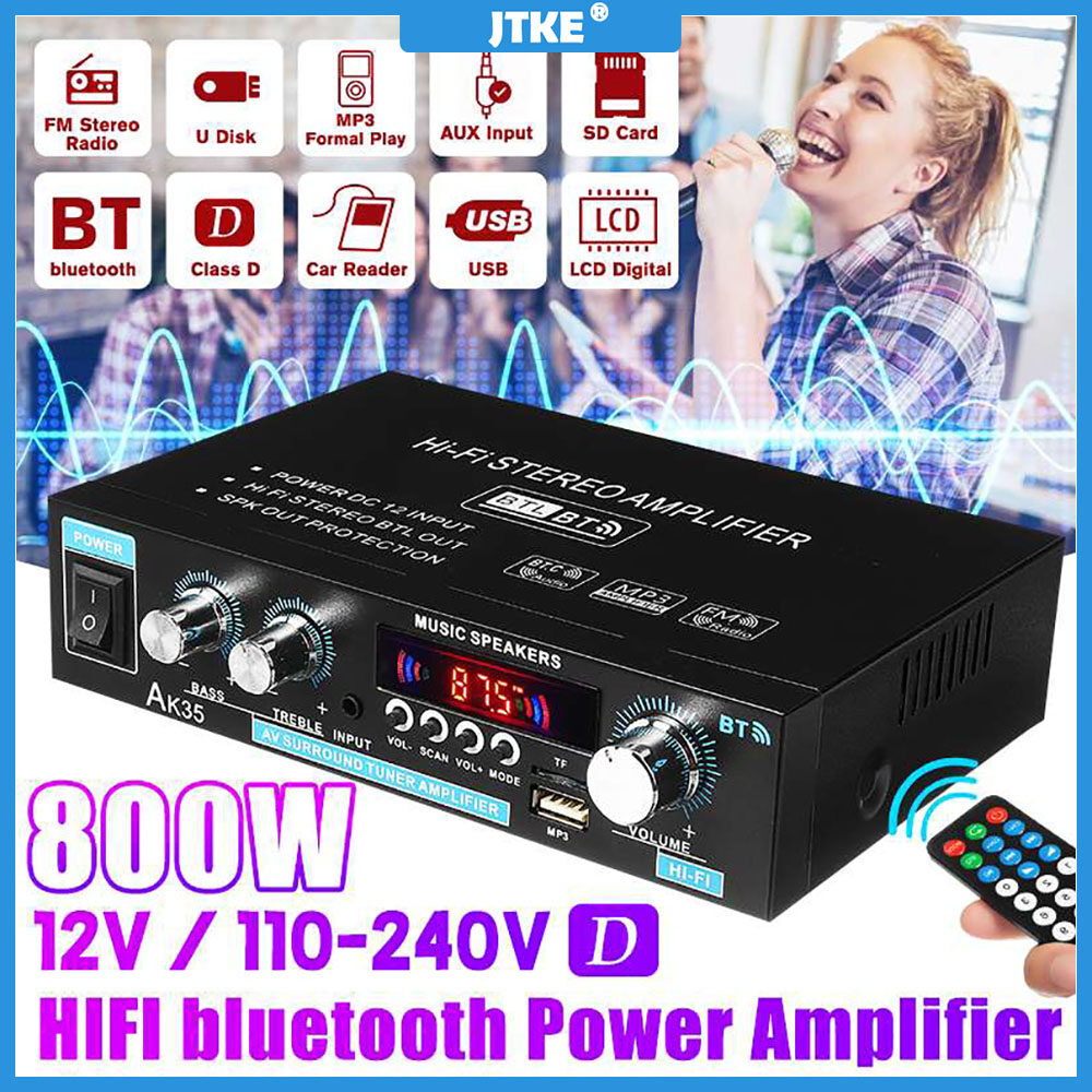 JTKE AK35/380 800W Home Digital Amplifiers Audio 110-240V Bass Audio Power Bluetooth Amplifier HiFi FM Auto Music Subwoofer Speaker