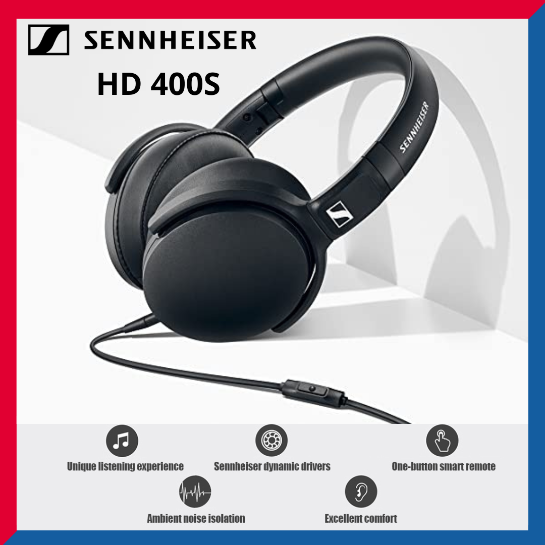 Sennheiser HD 400S | Around Ear Headphone | Dynamic Bass | One-Button Smart Remote | Detachable Cable | Black | 2 Years Warranty