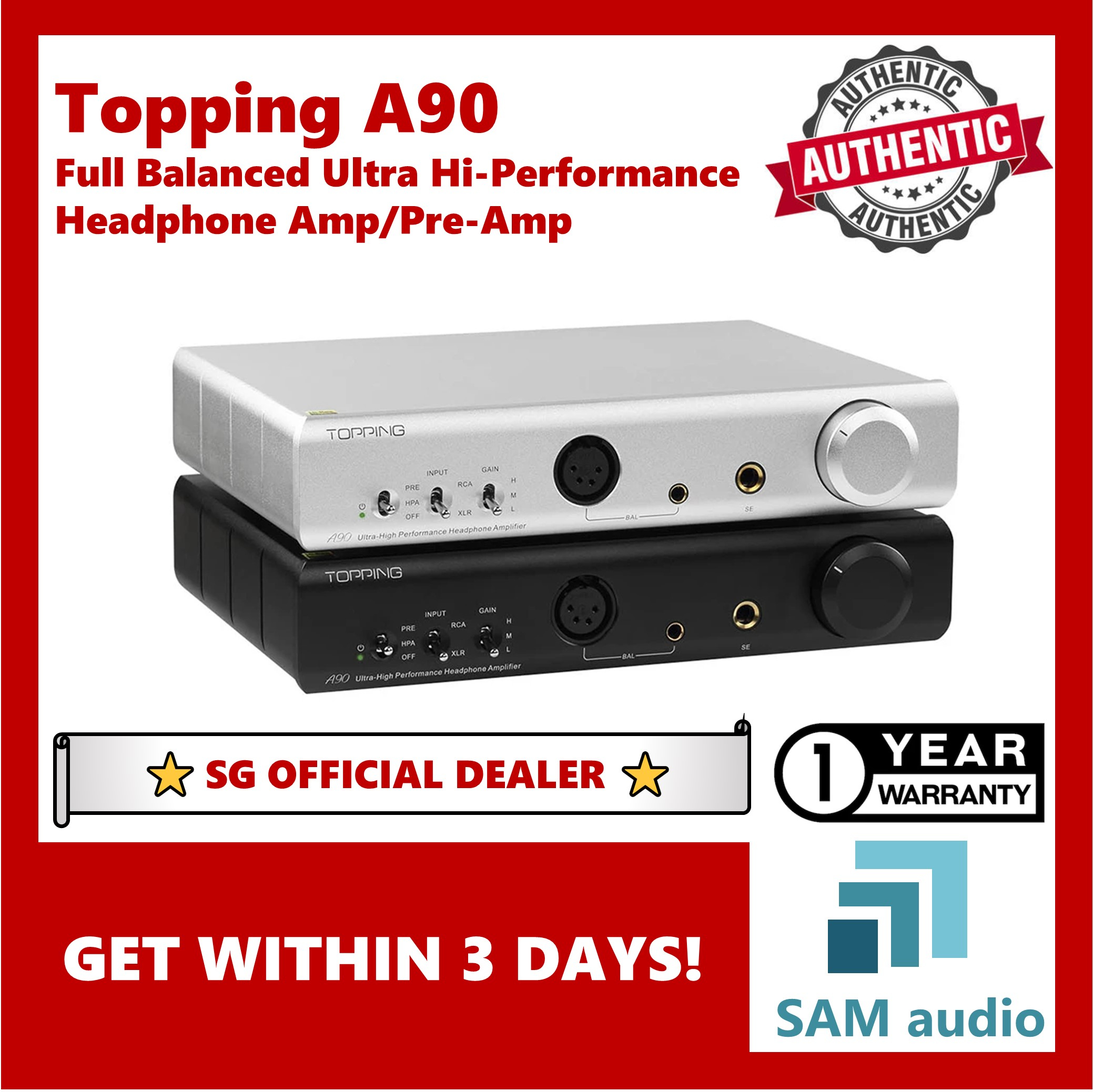 [SG] TOPPING A90, Full Balanced NFCA Headphone Amplifier / Pre-Amplifier, Ultra Low Noise, Hifi Audio