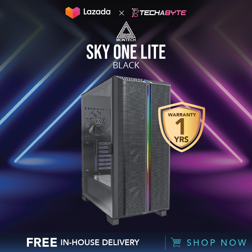 MONTECH Sky One Lite Tempered Glass Mid Tower ATX Gaming Computer Case - Black (MNT-SKY-ONE-LITE-B)