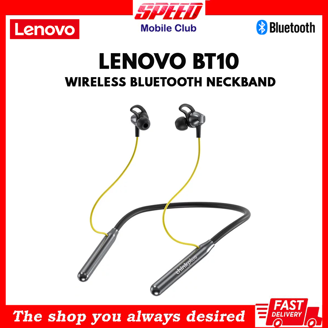 Lenovo BT10 Bluetooth Wireless Neckband | Bluetooth 5.2 | IPX5 Water Resistance | Powerful Battery