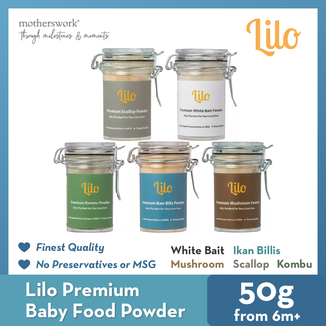[6 Flavors] Lilo Premium Baby Food Powder Bottle 50G | Ikan Bilis / Mushroom / Scallop / White Bait / Kombu | Baby Food Powder / Baby Food