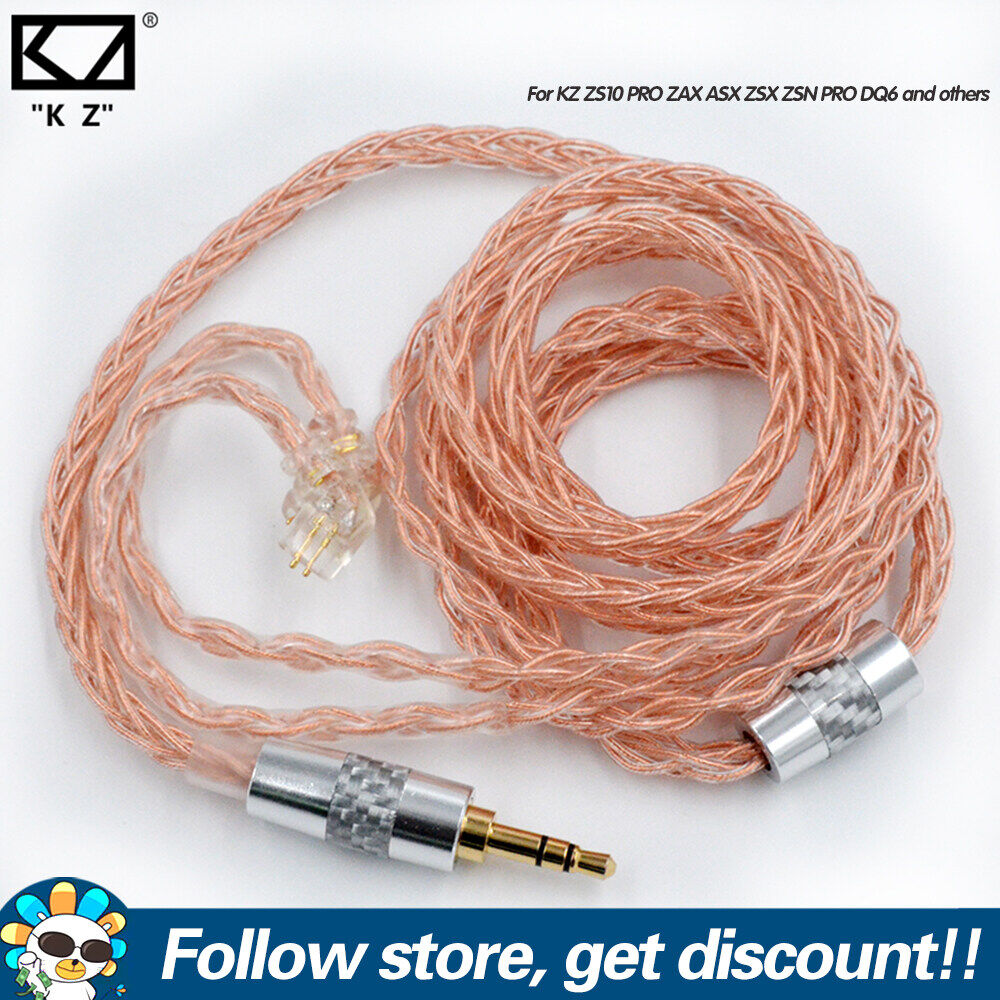 KZ Headset Cable 8 Core High Purity Oxygen-free Copper Upgrade Cable 3.5mm Plug 0.75mm Pin Pink Gold Headset Upgrade Line Premium Sound Quality KZ Earphone Replacement Cable For KZ ZS10 PRO ZAX ASX ZS