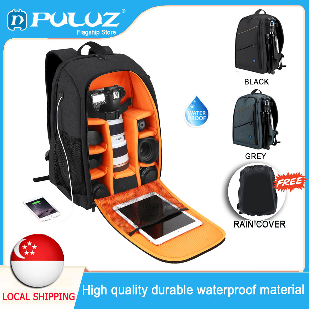 [ Delivery in 3 Days ] PULUZ Fashion Camera Backpack Digital DSLR Scratch-proof Dual Shoulder Camera Bag Waterproof Travel Outdoor Bag for Hiking Photographers Women Men Cameras Canon Rebel T7I Nikon 