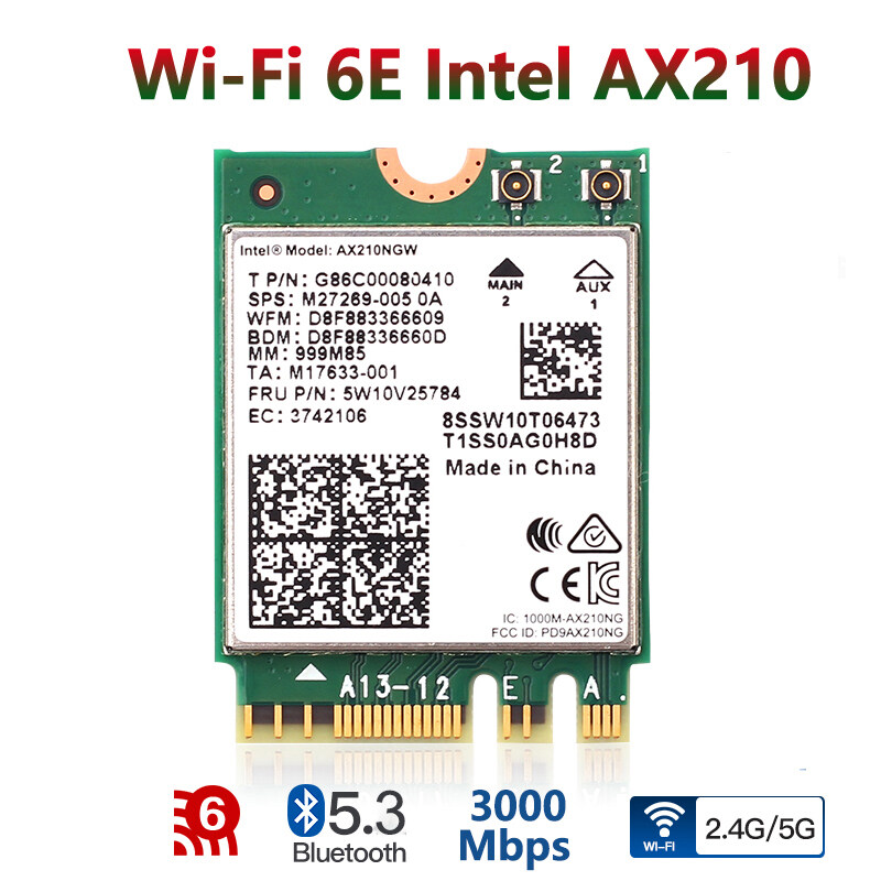 WI-FI 6E Bluetooth 5.3 Intel AX210 Dual Band 3000Mbps M.2 Wireless Card AX210NGW 2.4G/5G/6G 802.11ax Wifi 6
