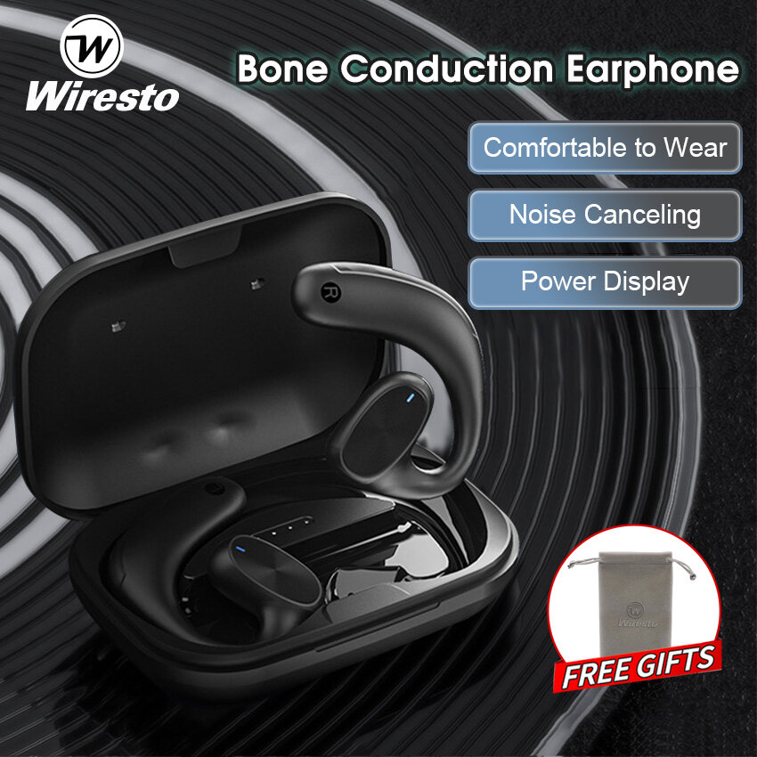 Wiresto TWS Bluetooth Earphone Bone Conduction Headphones Ear hook Earphones LED Display Earphone Non-In-Ear Headset HD Stereo Earbuds Waterproof Sweat-proof Earphones