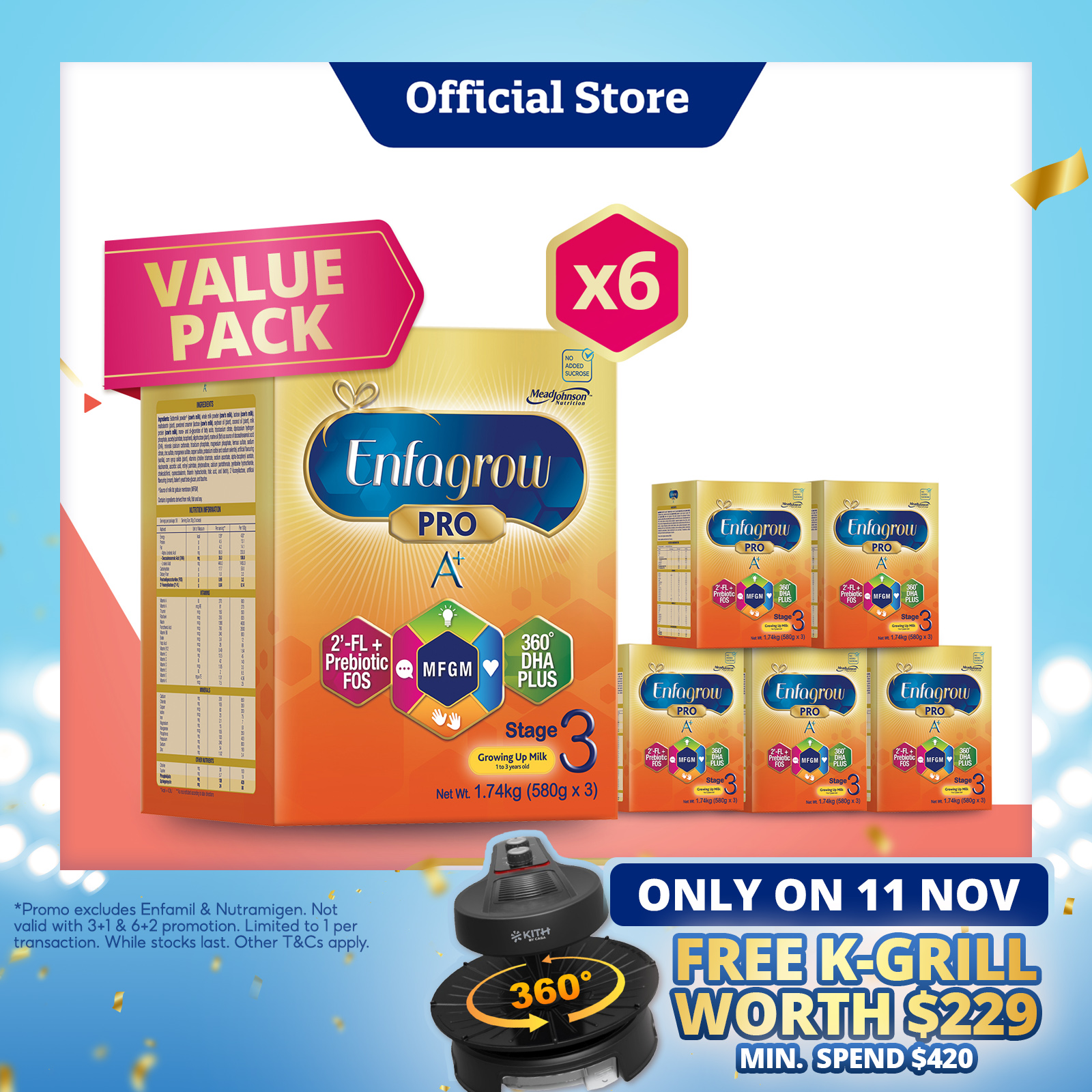 [Bundle of 6] Enfagrow Pro A+ Stage 3 1.74kg for Children (1-3Y) Value Pack