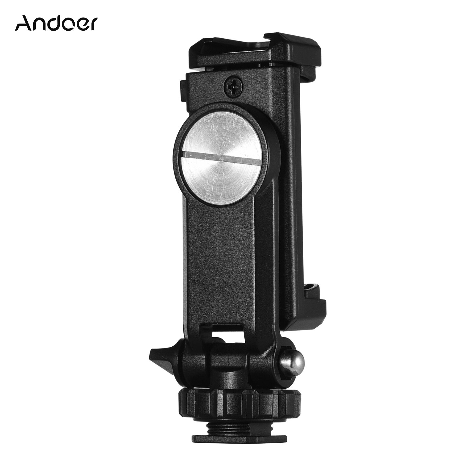 Andoer Rotatable Phone Holder Clamp Clip Mount Adapter with 1/4 Cold Shoe Mount 360 Degree Rotatable for Smartphone Microphone LED Light Video Making