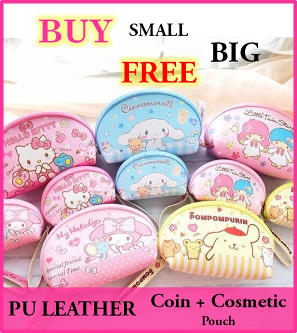 ? Christmas Gifts Coin Cosmetic Pouch Hello Kitty Cinnamon Twin Star Purin ? PU Leather Present Cinnamon Kuromi Doraemon Birthday Present Tsum Tsum Summiko Badtz Maru Travel Organizer Zip Pouch