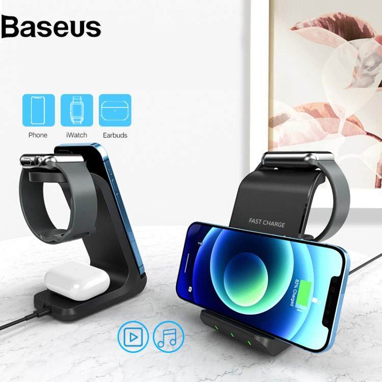Baseus AK03 3-in-1 15W Wireless Charger Qi Fast Charging Stand Dock for iPhone Huawei Xiaomi iWatch AirPods Pro?24hrs ship out?
