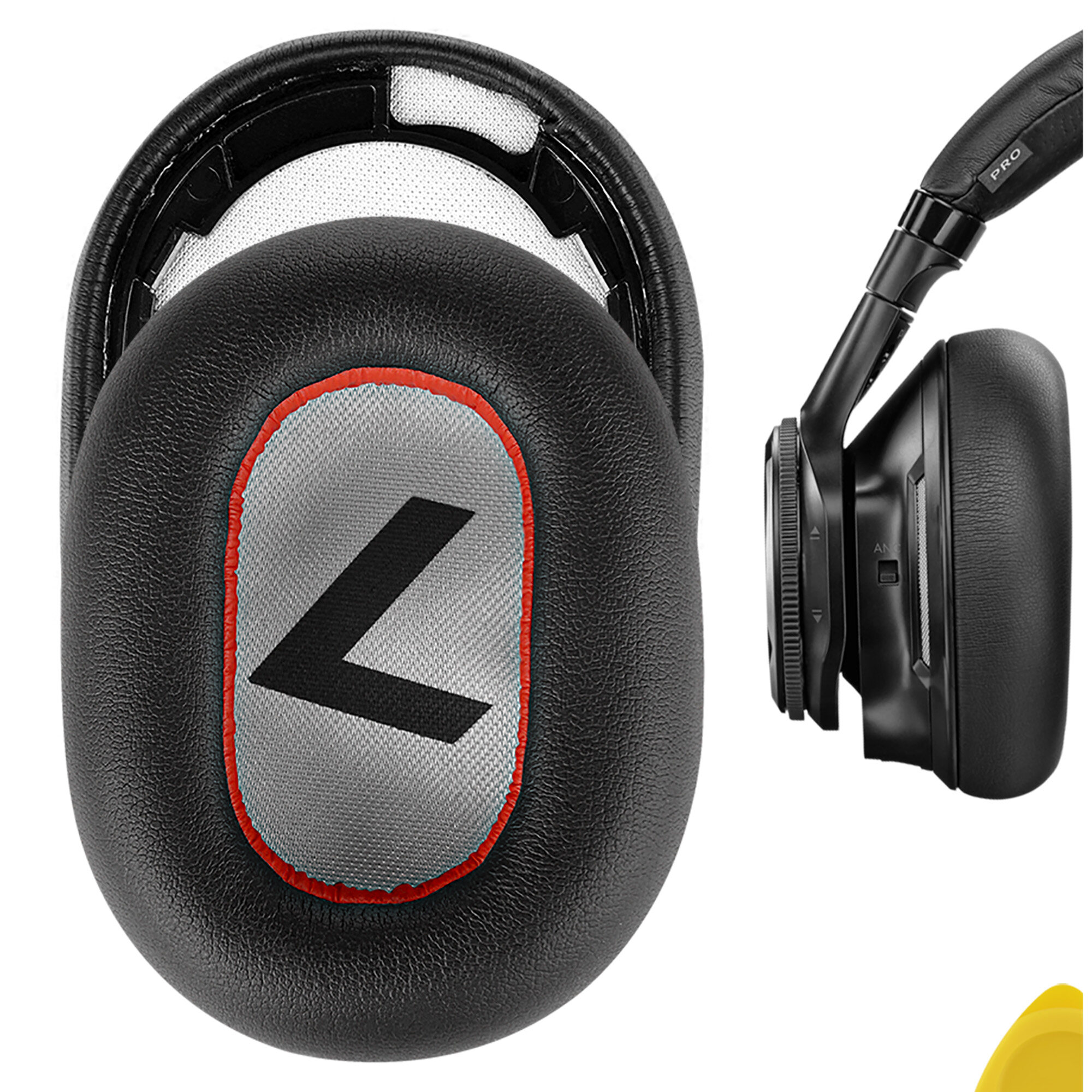 Geekria Protein Leather Replacement Ear Pads for Plantronics BackBeat PRO 2, BackBeat PRO 2 Special Edition, Voyager 8200 UC, Headphones Earpads, Ear Cushion, Ear Cover, Ear Muff (Black/Red)